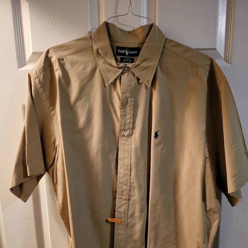 Ralph Lauren Polo Short Sleeve Button-Down Shirt, "BLAKE", Beige/Tan, Size XL